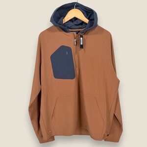Peter Millar Crown Crafted Flex Adapt Half-Zip Hoodie Men XL Burnt Orange Gray